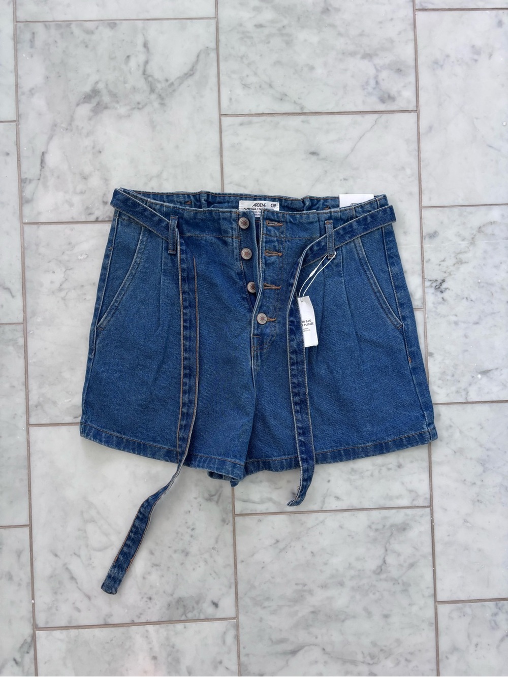 NWT Ardene Blue High-Waist Button-Front Denim Shorts with Self-Tie Belt | Size 9